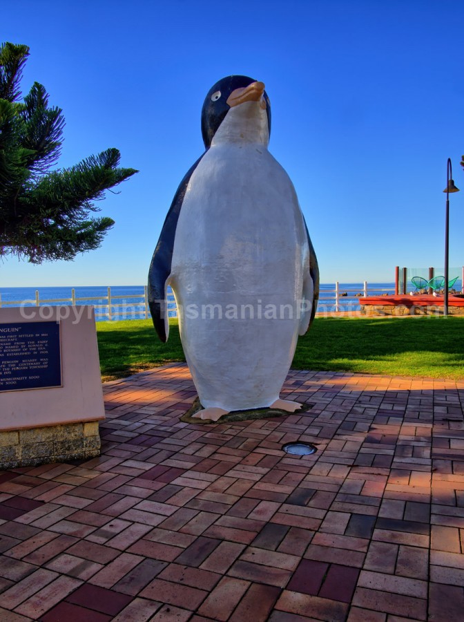 The famous Big Penguin Monument situated in Penguin, North West Coast, Tasmania. (martin chambers: tasmanianphotos.com) (22/06/19) : Big-Penguin-Monument-Tasmania_20190622-092510