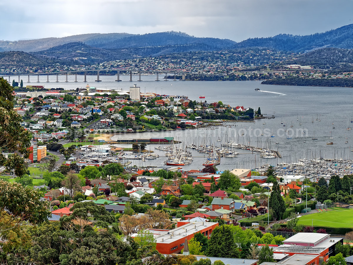 View of the Derwent River, Tasman Bridge and Eastern Shore from Mount Nelson.  (martin chambers: tasmanianphotos.com) (26/10/19) : Derwent-River-Tasman-Bridge-Eastern-Shore-Tasmania_20191026-203628
