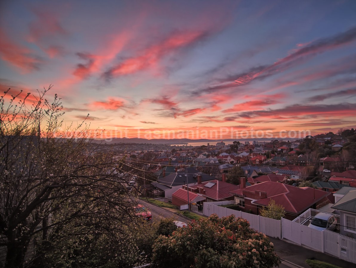 Morning sunrise over Hobart City from West Hobart, Tasmania.  (martin chambers: tasmanianphotos.com) (02/09/20) : Hobart-City-West-Hobart-Tasmania_20200902-091456