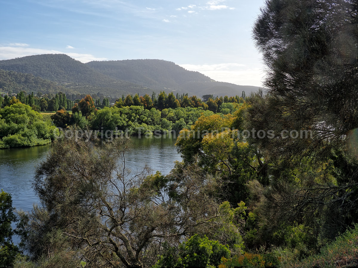 View of the Derwent River from New Norfolk part of the Derwent Valley in Tasmania.  (martin chambers: tasmanianphotos.com) (21/11/20) : New-Norfolk-Derwent-River-Tasmania_20201121-102357