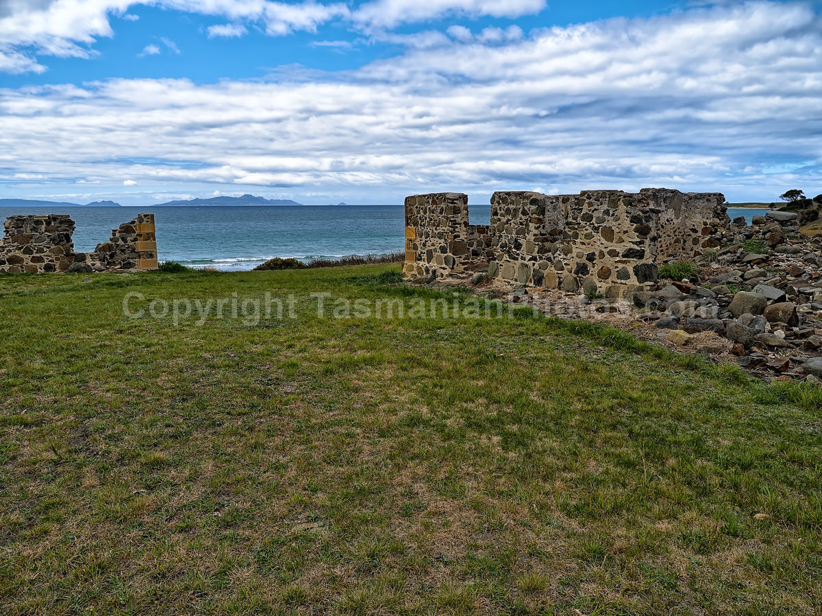 Saltworks Historic Site (1830) on the East Coast of Tasmania looking towards Maria Island.  (martin chambers: tasmanianphotos.com) (09/10/19) : Saltworks-Historic-Site-Tasmania_20191009-203826
