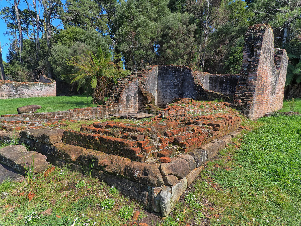 Sarah Island convict ruins. Macquarie Harbour, Strahan, West Coast Tasmania. (martin chambers: tasmanianphotos.com) (07/10/20) : Sarah-Island-Tasmania_20201007-214756