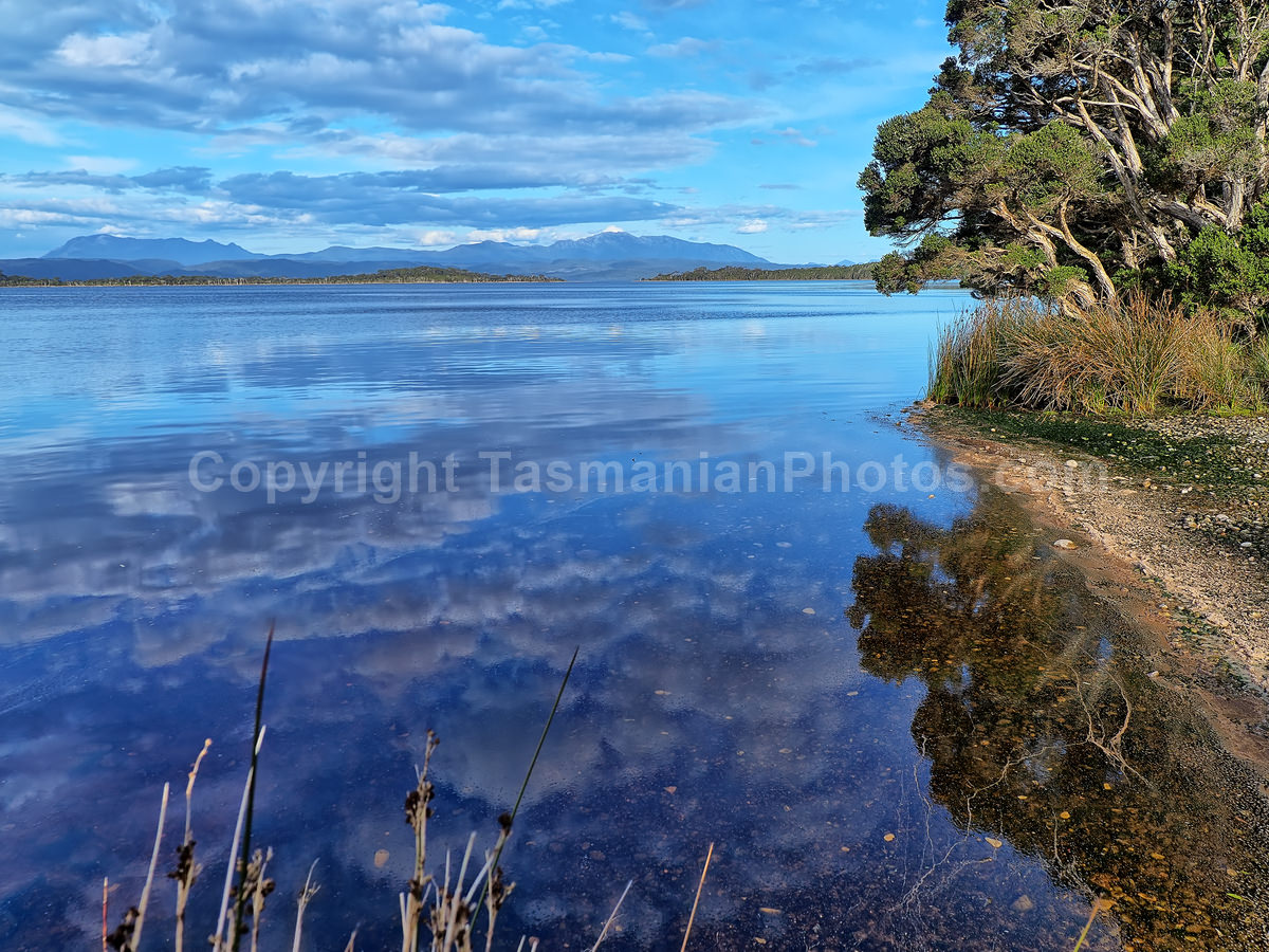 Maquarie Harbour Swan Basin Picnic Area at Strahan on the West Coast of Tasmania. (martin chambers: tasmanianphotos.com) (07/10/20) : Swan-Basin-Macquarie-Harbour-Tasmania_20201007-213454